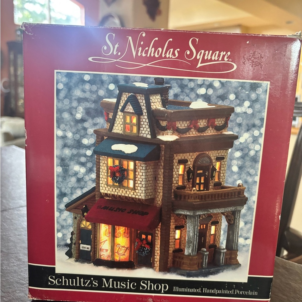 St. Nicholas Square Schultz's Music Shop Holiday Porcelain Village - Red Accent